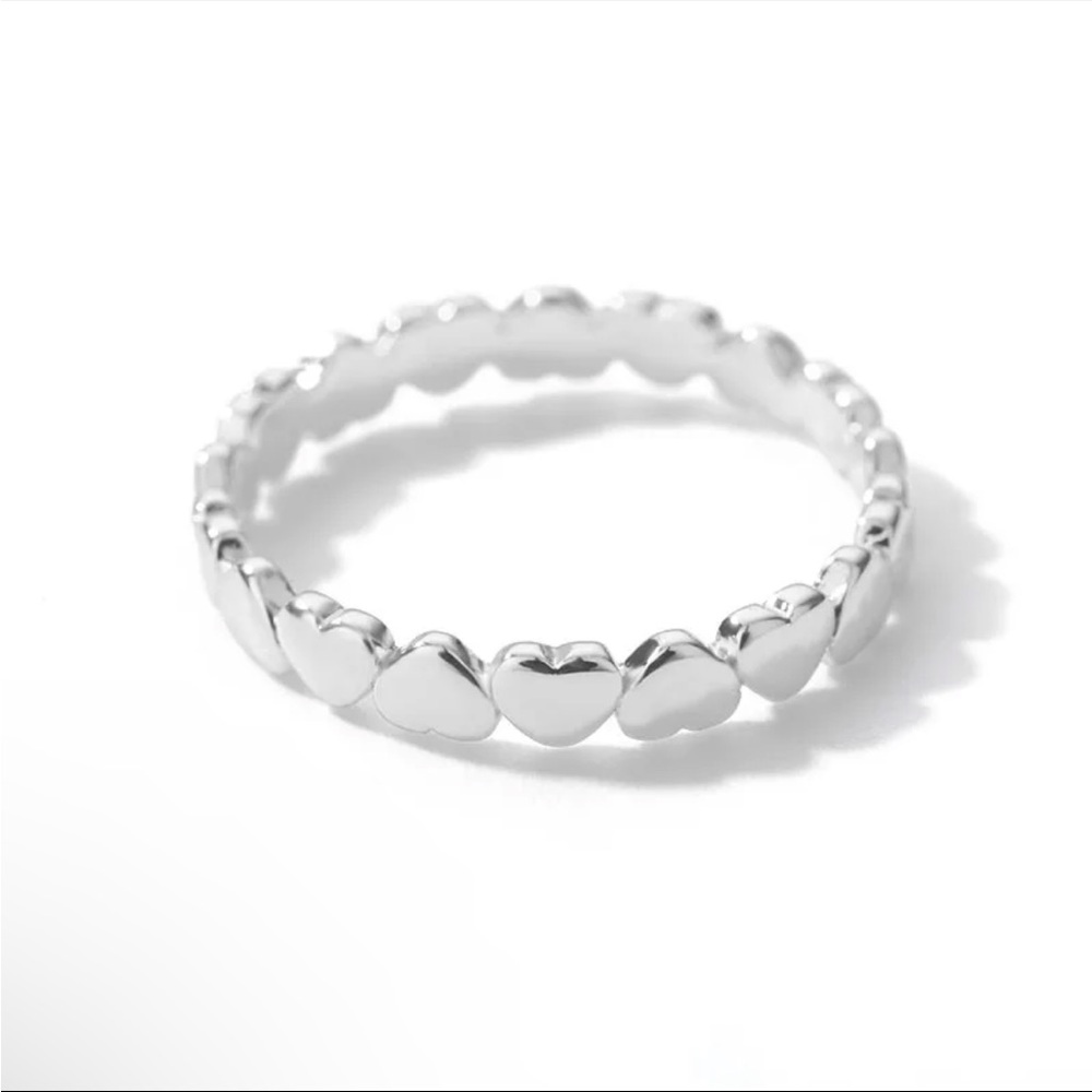 Stainless steel silver band of hearts love ring - Picture 1 of 2